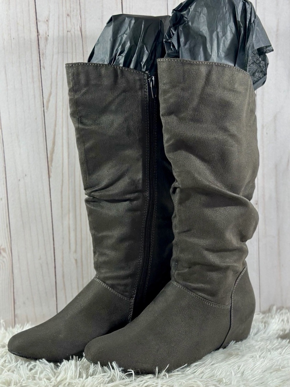Sears Women's Slouch Wedge Boots - Olive Green